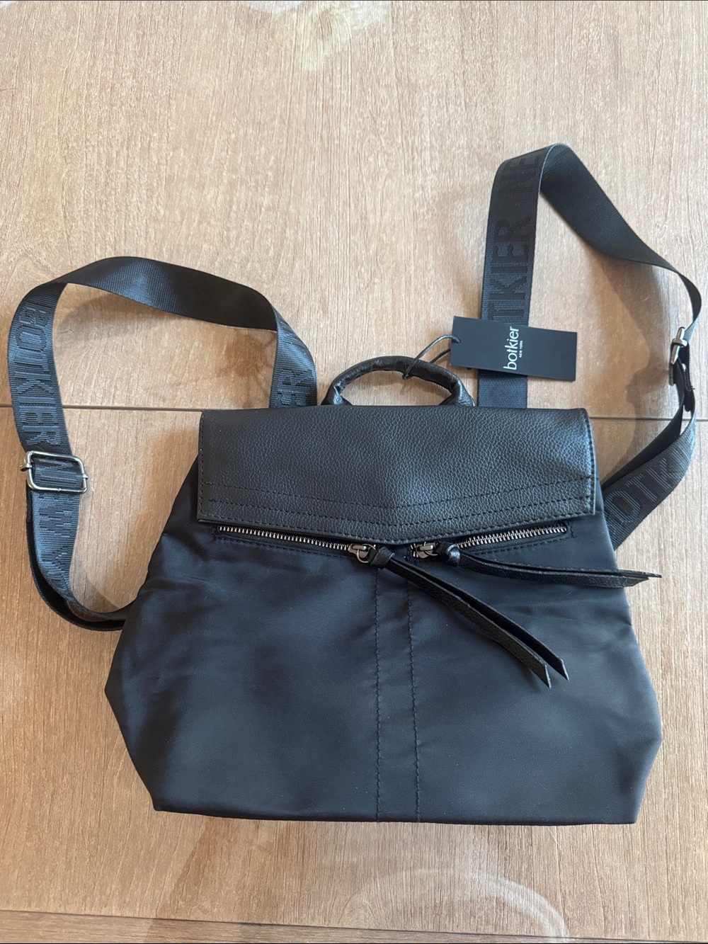 Botkier Black Nylon & Leather Backpack Crossbody